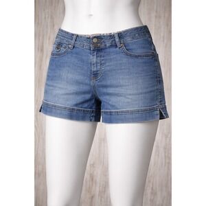 One5One Womens Denim Shorts Size 12 Medium Wash Stretch Paisley Waistband